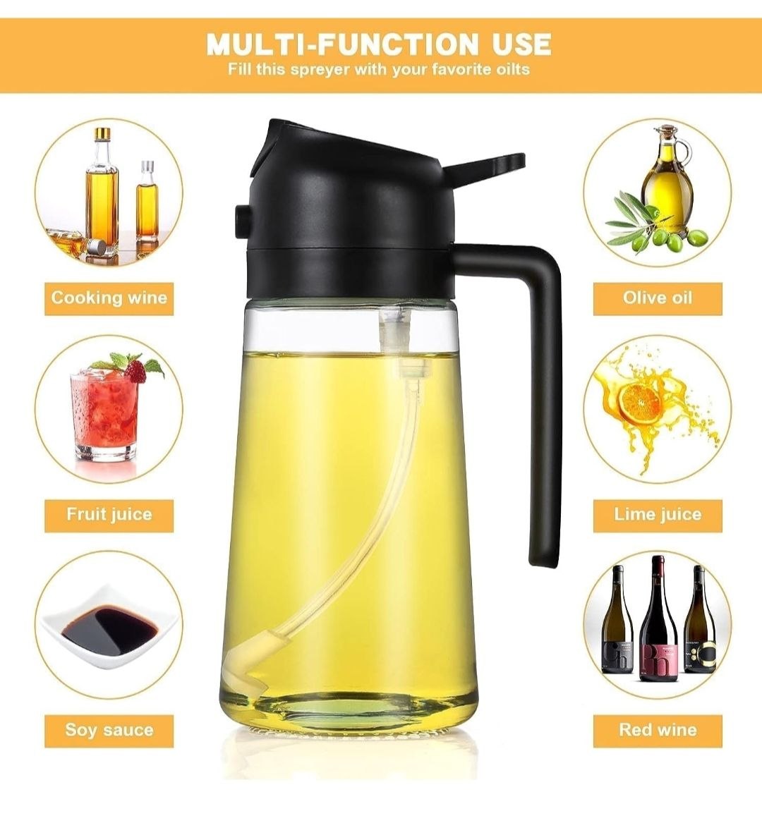 2-in-1 Premium Glass Oil Sprayer & Dispenser Bottle 500ml | Leak-Proof Cooking Oil Spray & Pour Bottle for Kitchen, BBQ, Salad & Baking
