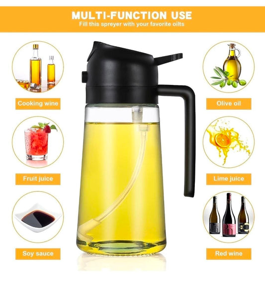 2-in-1 Premium Glass Oil Sprayer & Dispenser Bottle 500ml | Leak-Proof Cooking Oil Spray & Pour Bottle for Kitchen, BBQ, Salad & Baking