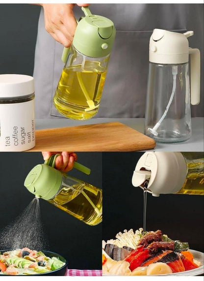 2-in-1 Premium Glass Oil Sprayer & Dispenser Bottle 500ml | Leak-Proof Cooking Oil Spray & Pour Bottle for Kitchen, BBQ, Salad & Baking