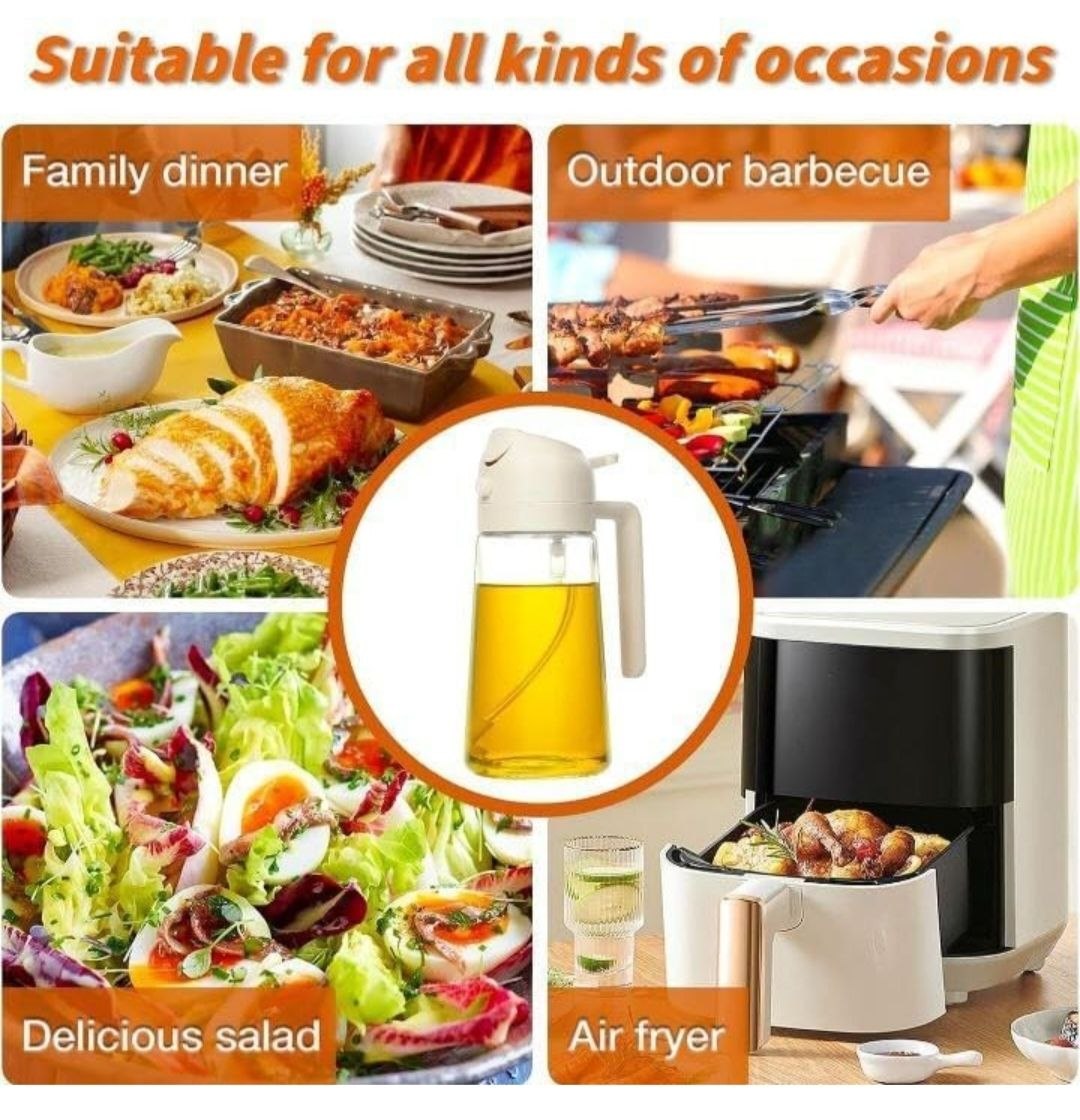 2-in-1 Premium Glass Oil Sprayer & Dispenser Bottle 500ml | Leak-Proof Cooking Oil Spray & Pour Bottle for Kitchen, BBQ, Salad & Baking