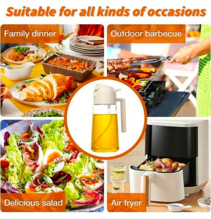 2-in-1 Premium Glass Oil Sprayer & Dispenser Bottle 500ml | Leak-Proof Cooking Oil Spray & Pour Bottle for Kitchen, BBQ, Salad & Baking