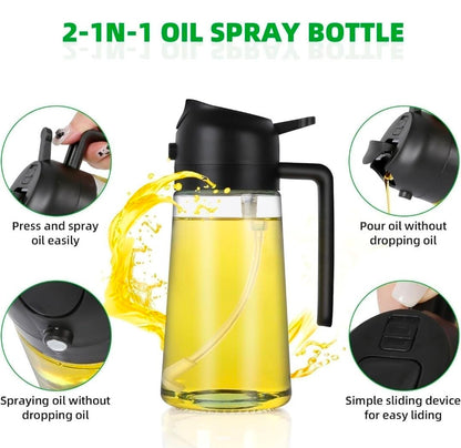 2-in-1 Premium Glass Oil Sprayer & Dispenser Bottle 500ml | Leak-Proof Cooking Oil Spray & Pour Bottle for Kitchen, BBQ, Salad & Baking